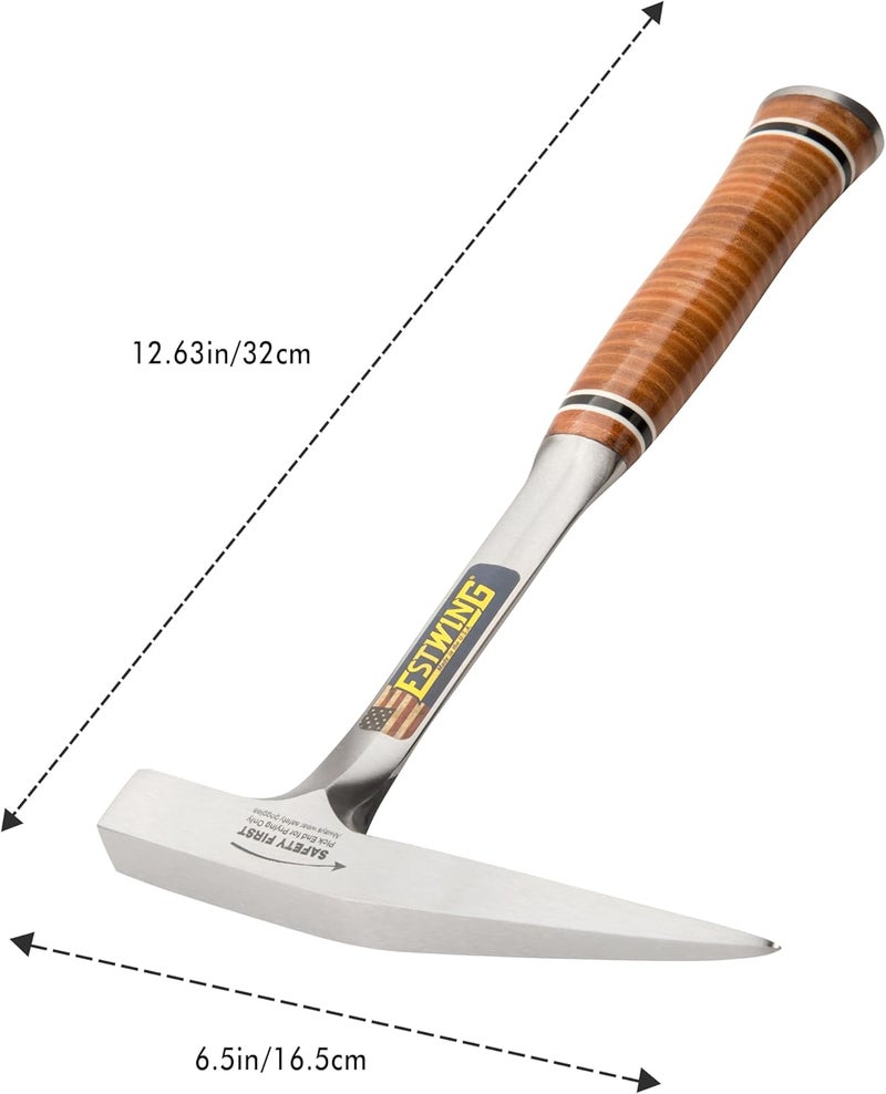 Estwing Rock Pick - 13 oz Geology Hammer with Milled Face & Genuine Leather Grip - E13PM, Brown - Image 2